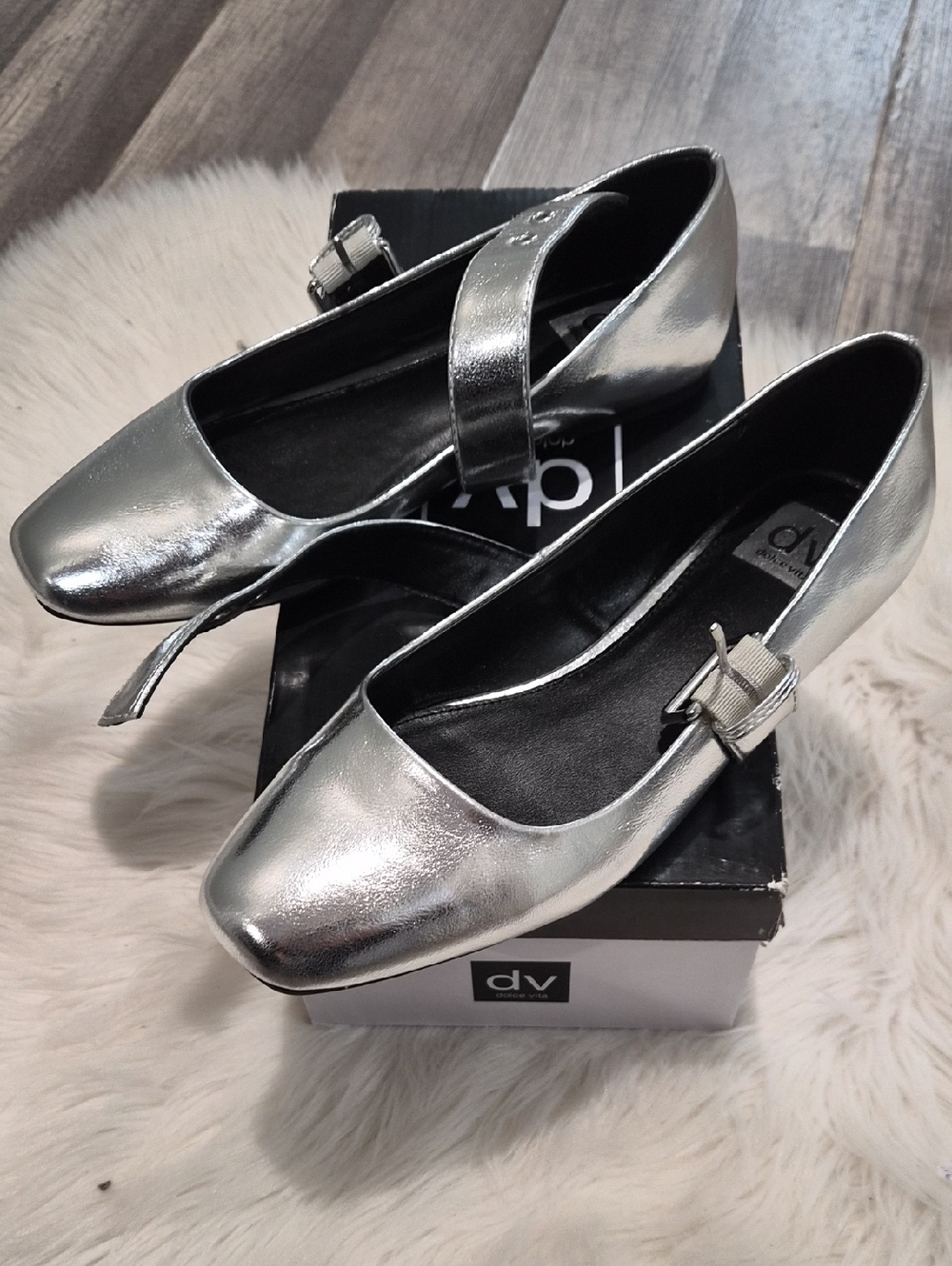 DV by Dolce Vita Metallic Silver Mary Jane Flats